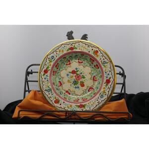 Handpainted Floral Metal Plate: Vibrant Boho Chic Wall Art